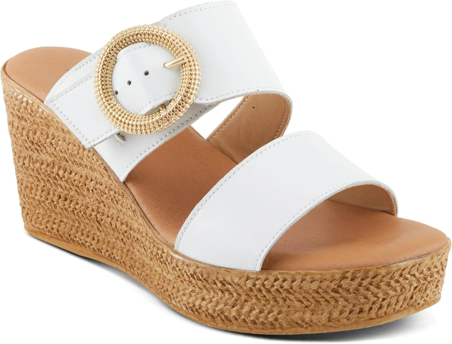 Spring Step MARES Women's Wedge Slip-On Sandals - Chic Buckle Detail, Dual Leather Straps, Comfortable Footbed, Platform for Added Height
