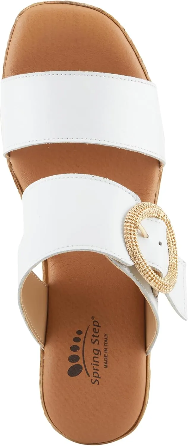 Spring Step MARES Women's Wedge Slip-On Sandals - Chic Buckle Detail, Dual Leather Straps, Comfortable Footbed, Platform for Added Height