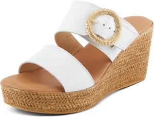 Spring Step MARES Women's Wedge Slip-On Sandals - Chic Buckle Detail, Dual Leather Straps, Comfortable Footbed, Platform for Added Height