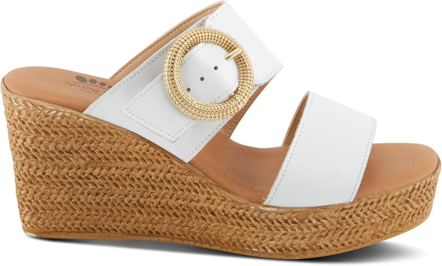 Spring Step MARES Women's Wedge Slip-On Sandals - Chic Buckle Detail, Dual Leather Straps, Comfortable Footbed, Platform for Added Height
