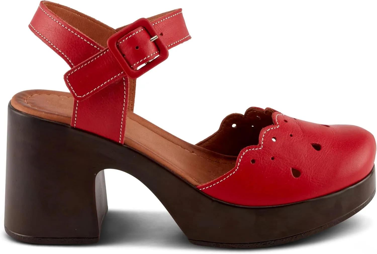 Spring Step NUTTLE Women's Leather Heels with Chic Cutouts and Platform Block Heel