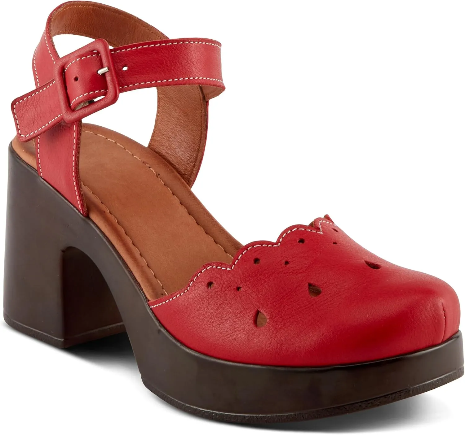 Spring Step NUTTLE Women's Leather Heels with Chic Cutouts and Platform Block Heel