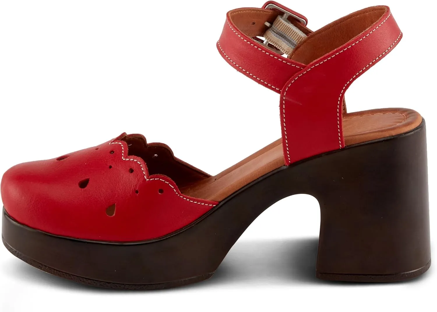 Spring Step NUTTLE Women's Leather Heels with Chic Cutouts and Platform Block Heel