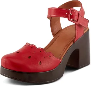 Spring Step NUTTLE Women's Leather Heels with Chic Cutouts and Platform Block Heel