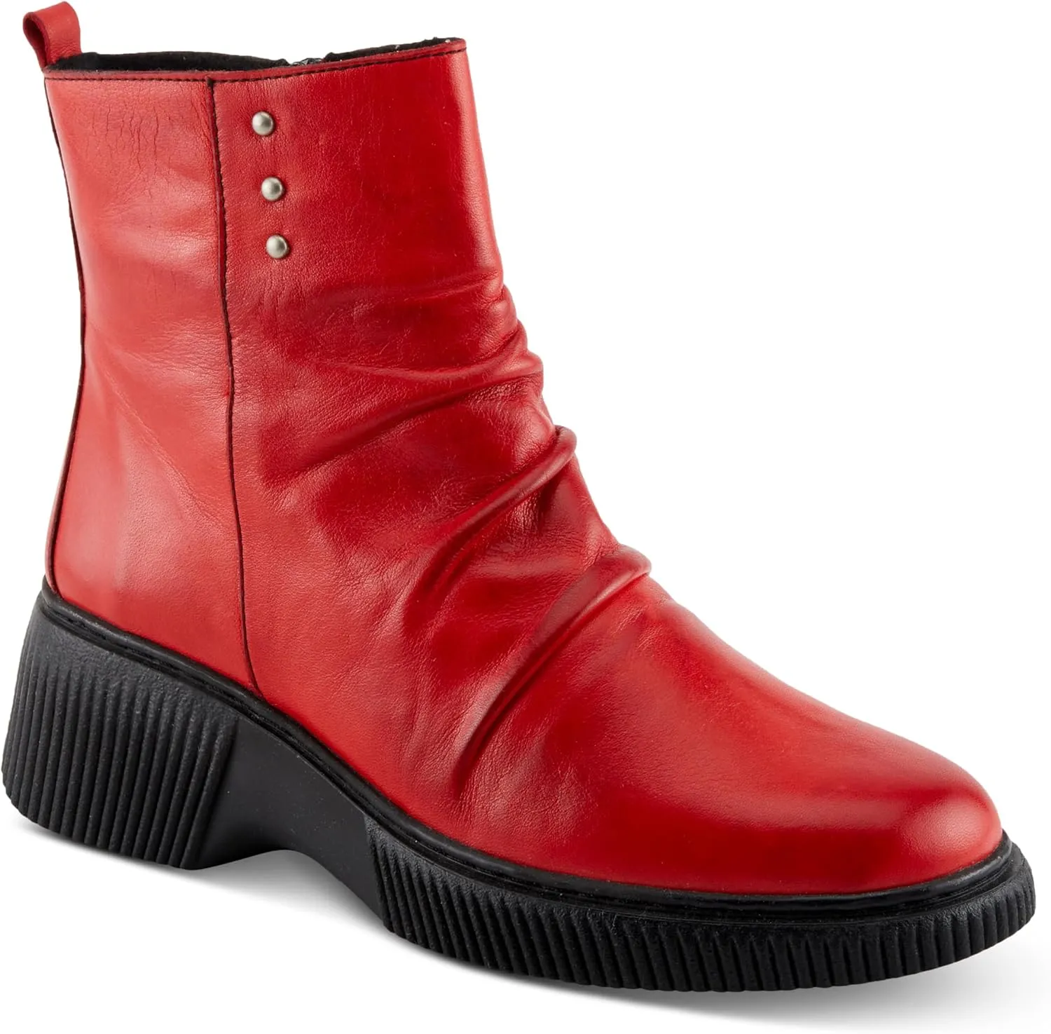 Spring Step Women's NAYANA Booties with Ruching Leather, Metal Rivets, and Removable Insoles