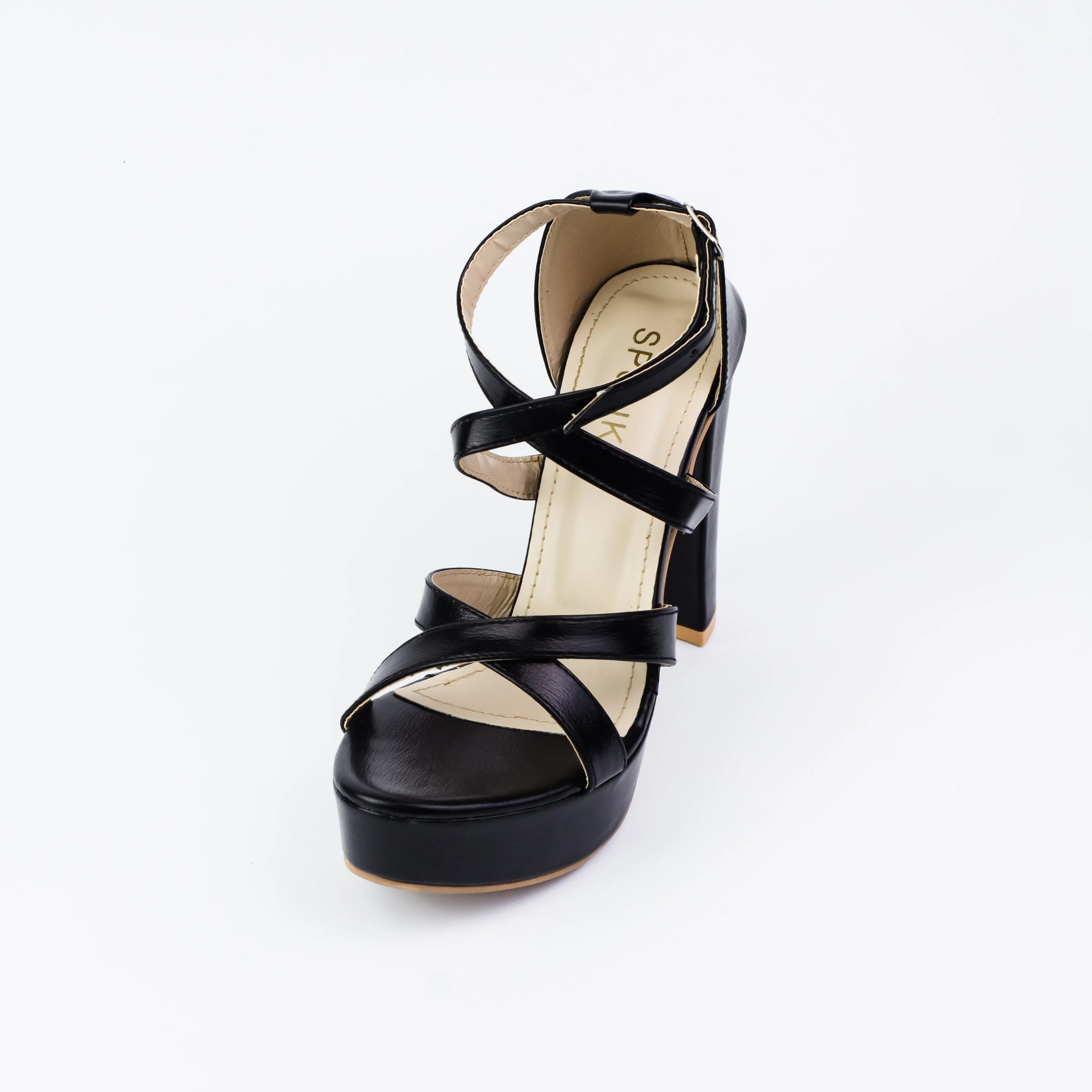 Spunkz Metallic Black Platform Heeled Sandals-11057