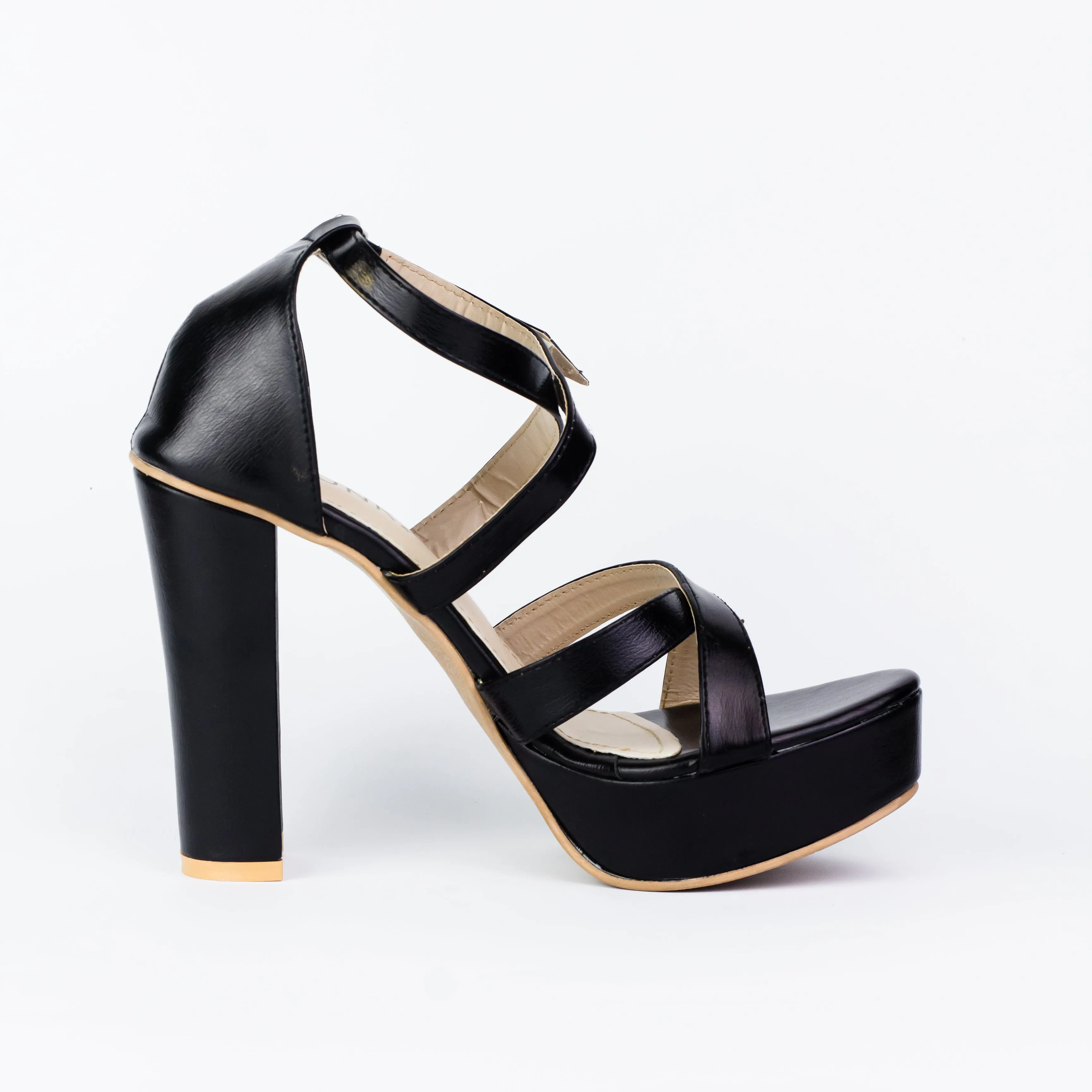 Spunkz Metallic Black Platform Heeled Sandals-11057