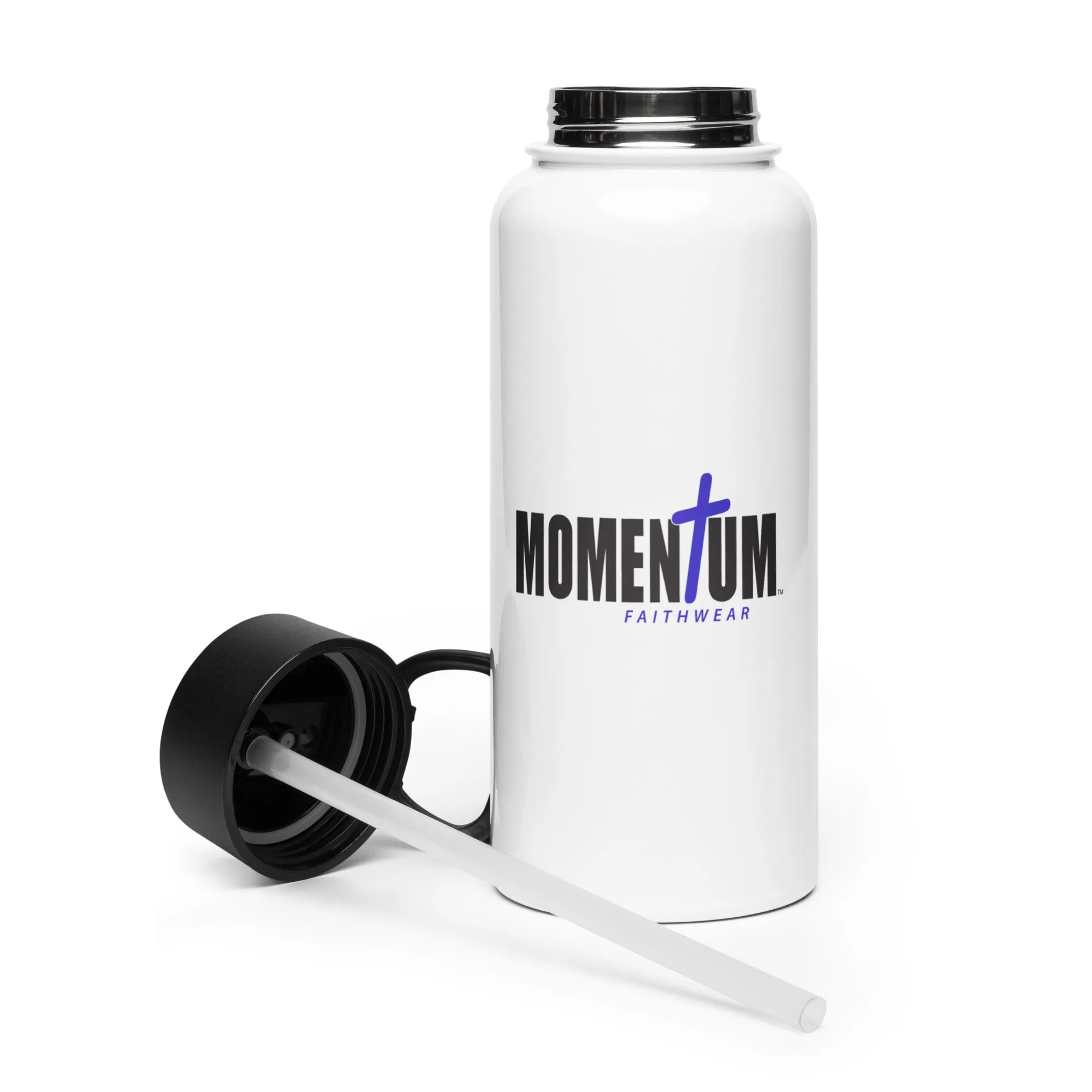 Stainless Steel Water Bottle with a Straw Lid and Blue Cross