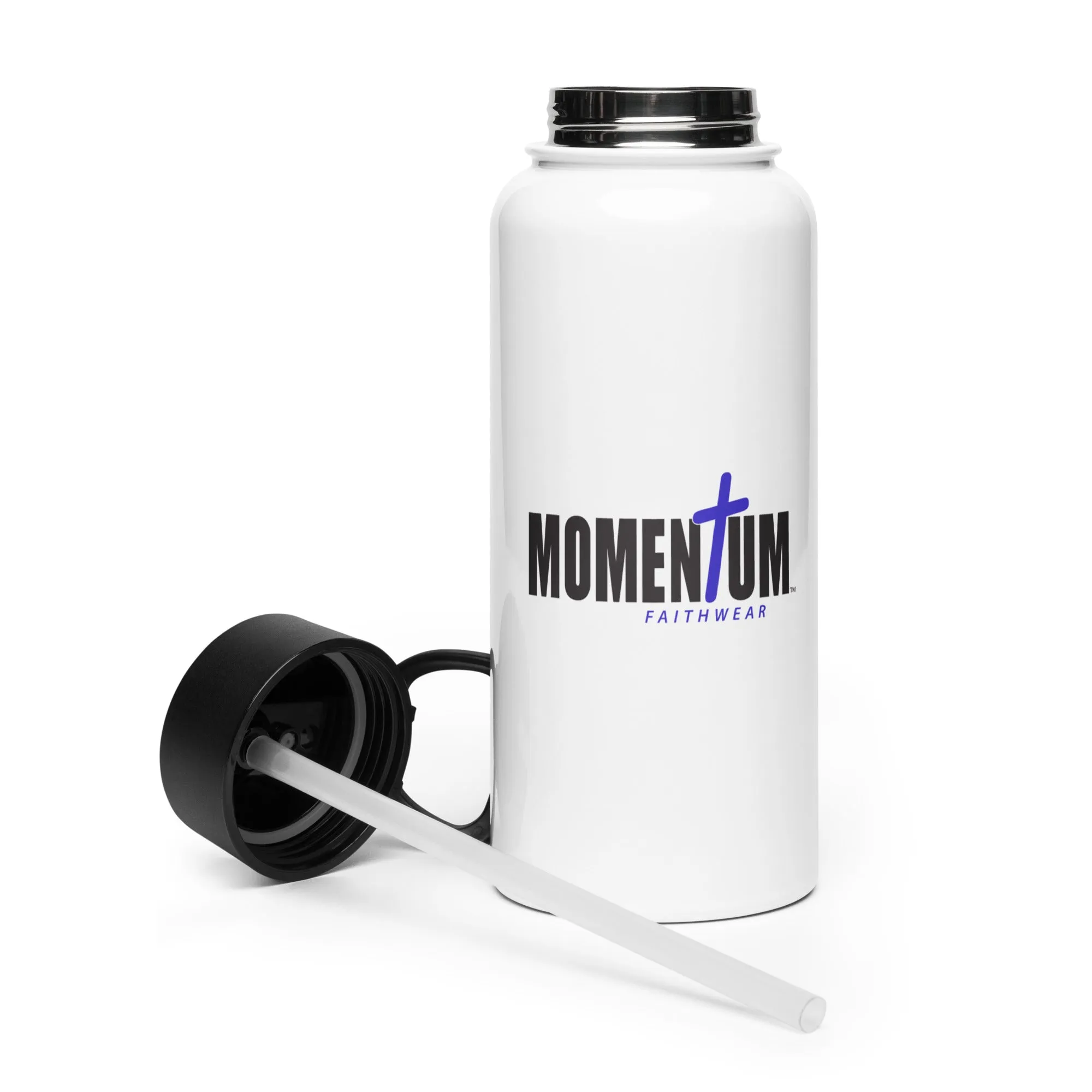 Stainless Steel Water Bottle with a Straw Lid and Blue Cross