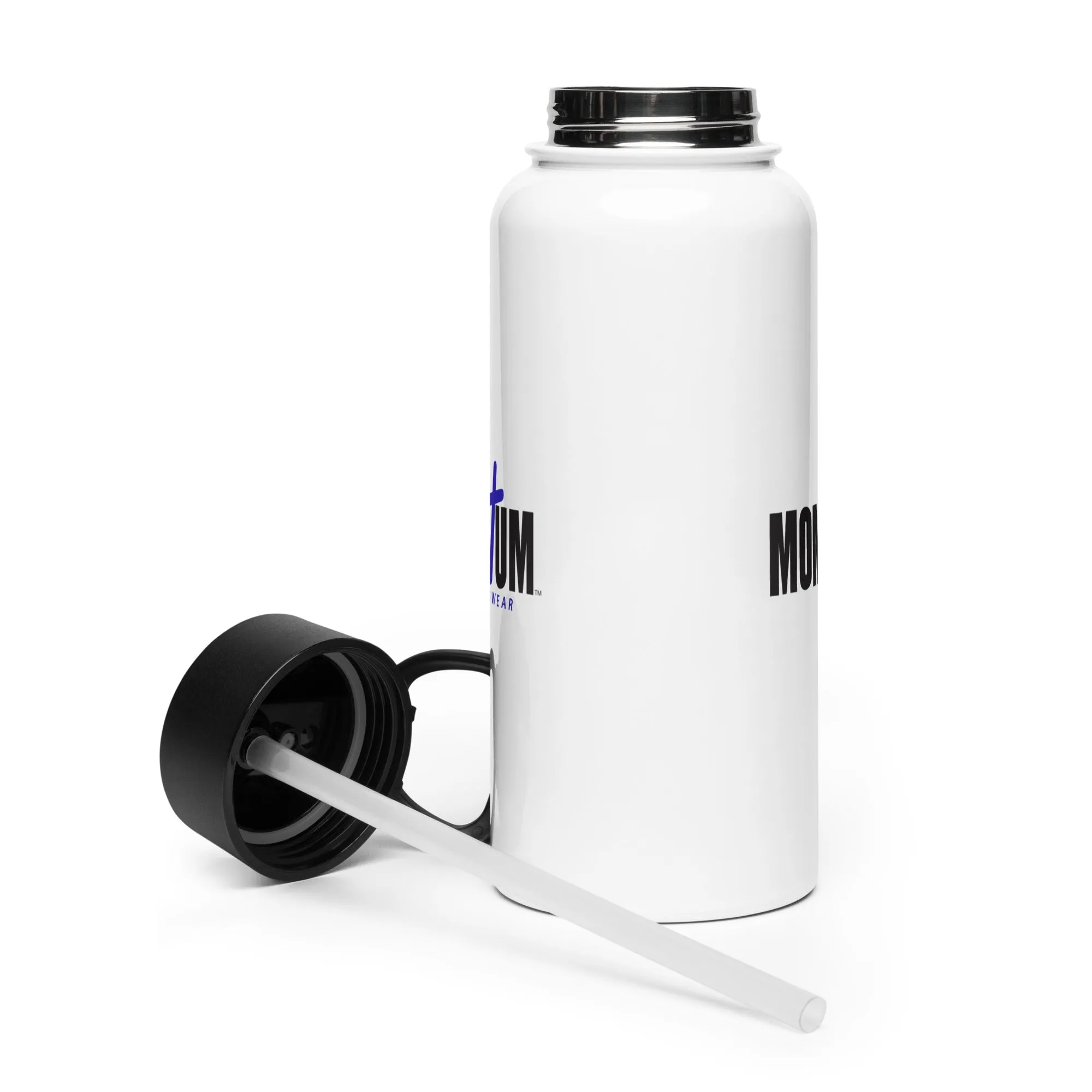 Stainless Steel Water Bottle with a Straw Lid and Blue Cross