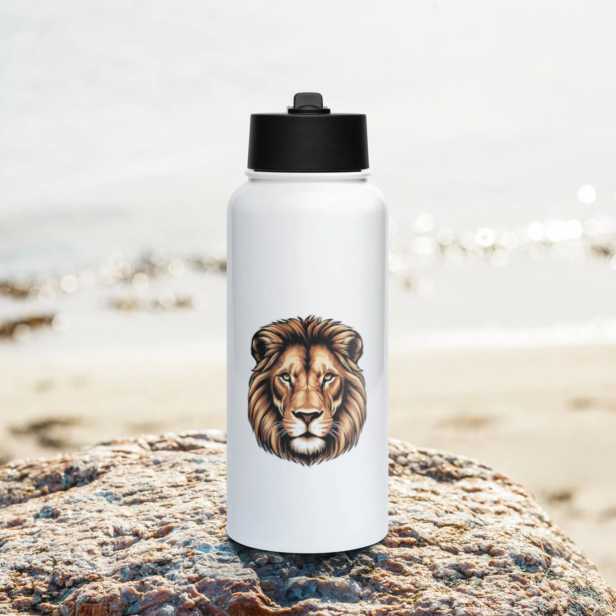 Stainless steel water bottle with a straw lid