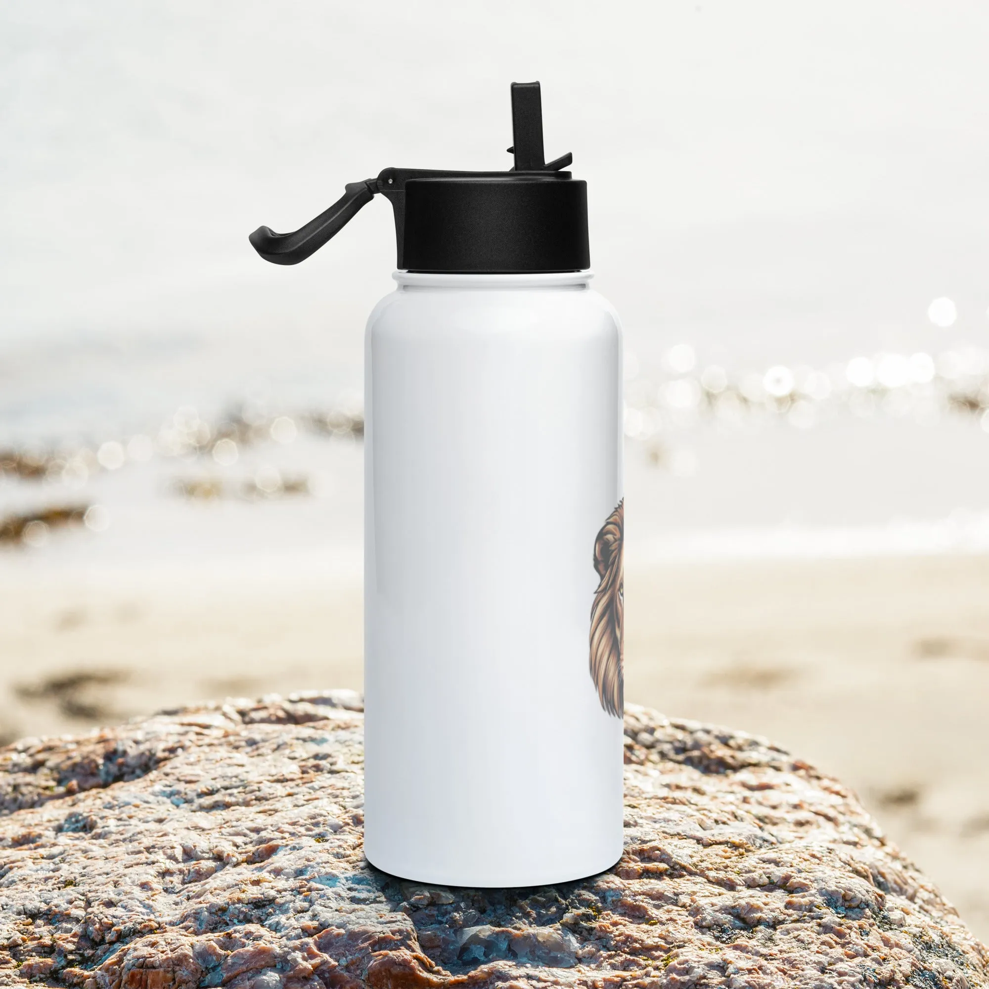 Stainless steel water bottle with a straw lid