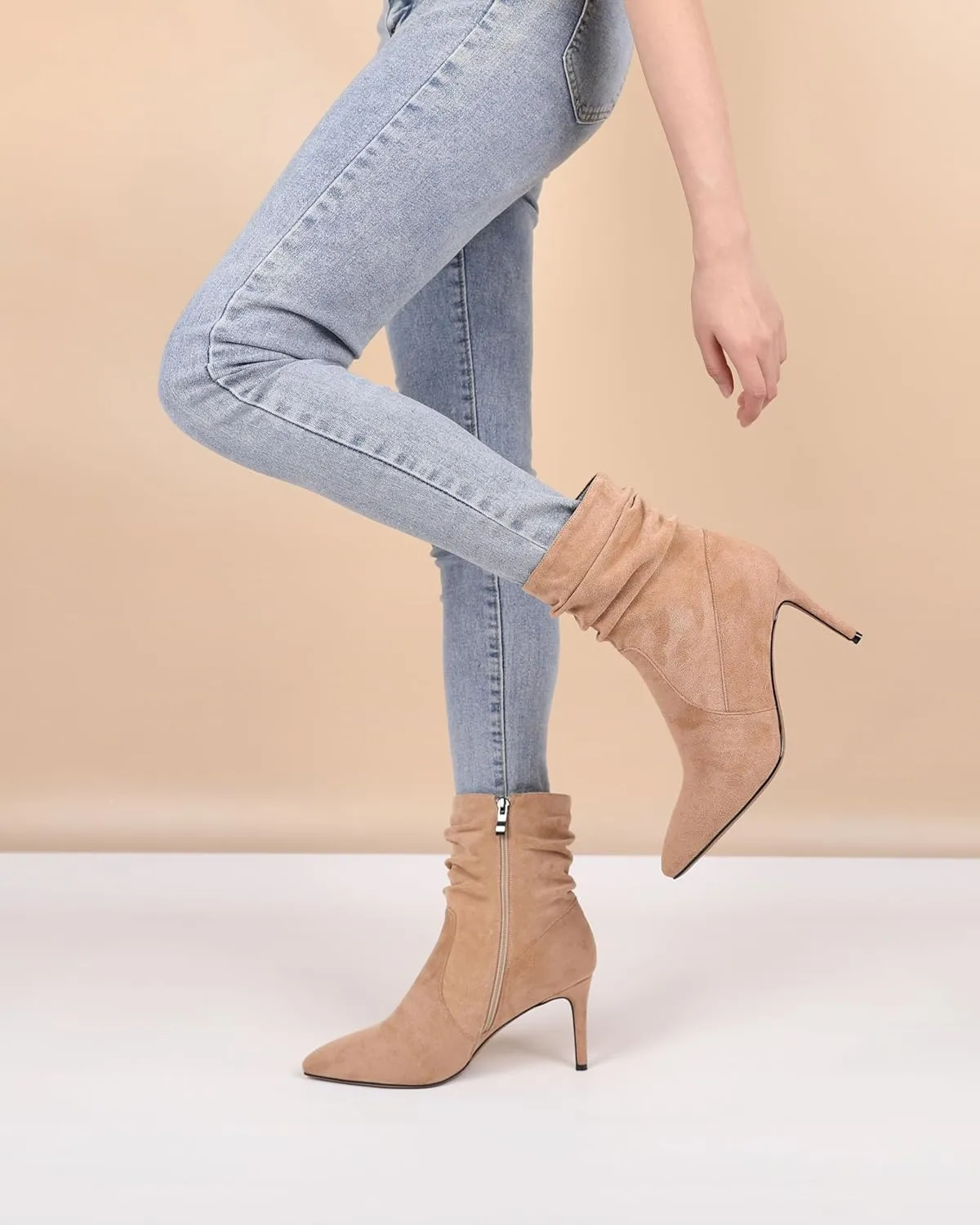 Stiletto High Heel Boots for Women Slouchy Boots Pointed Toe Boots for Work Formal 3.4 Inch Stylish Trendy Ankle Boots