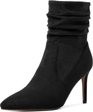 Stiletto High Heel Boots for Women Slouchy Boots Pointed Toe Boots for Work Formal 3.4 Inch Stylish Trendy Ankle Boots
