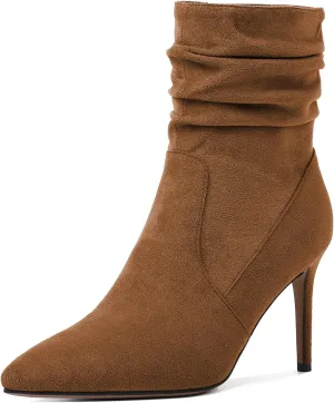 Stiletto High Heel Boots for Women Slouchy Boots Pointed Toe Boots for Work Formal 3.4 Inch Stylish Trendy Ankle Boots