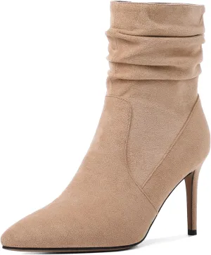 Stiletto High Heel Boots for Women Slouchy Boots Pointed Toe Boots for Work Formal 3.4 Inch Stylish Trendy Ankle Boots