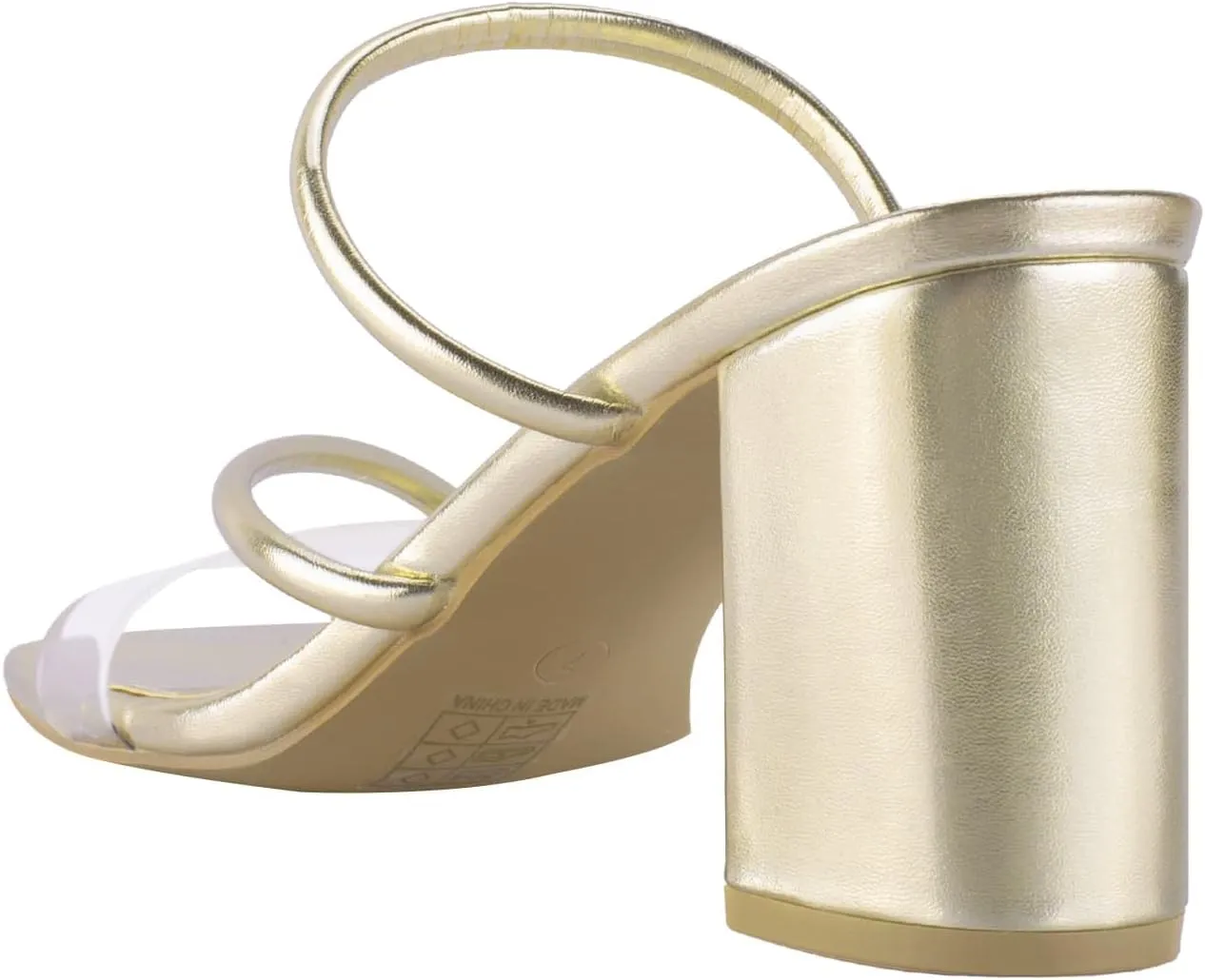 Strappy Heels for Women Mule Heeled Slip on Sandals Clear Straps Chunky Block Slides Open Square Toe Transparent Slippers