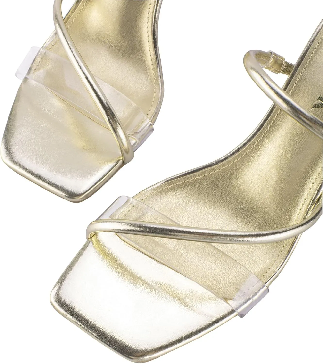 Strappy Heels for Women Mule Heeled Slip on Sandals Clear Straps Chunky Block Slides Open Square Toe Transparent Slippers