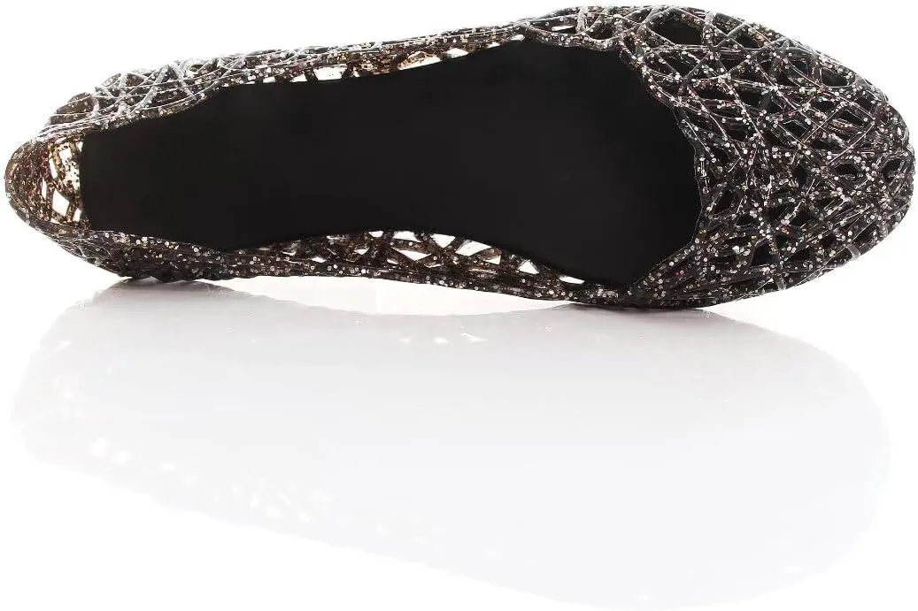 Stunner Women's Beach Jelly Shoes Slip On Crystal Summer Soft Hollow Ballet Flats