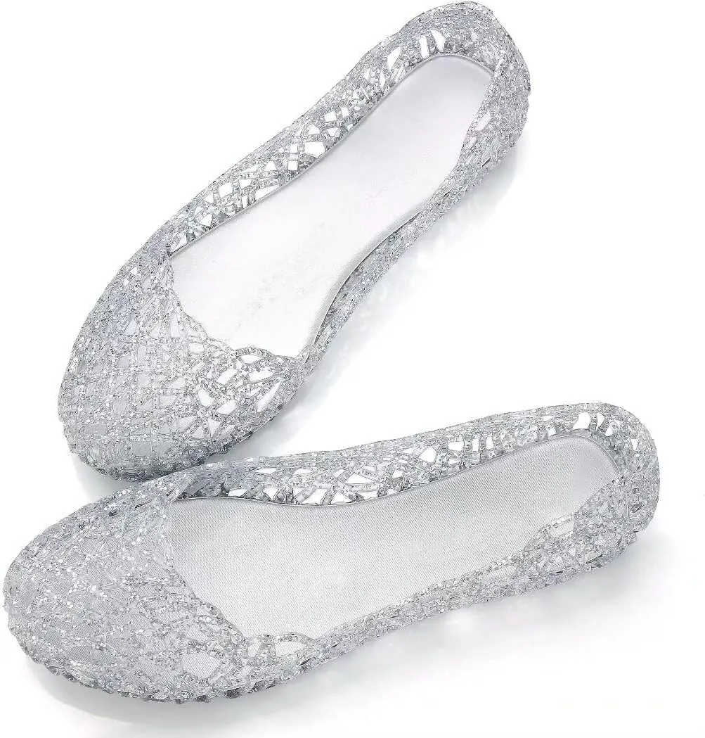 Stunner Women's Beach Jelly Shoes Slip On Crystal Summer Soft Hollow Ballet Flats
