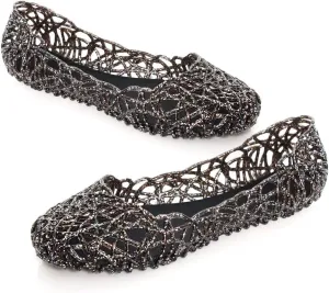 Stunner Women's Beach Jelly Shoes Slip On Crystal Summer Soft Hollow Ballet Flats