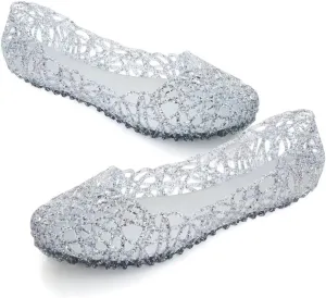 Stunner Women's Beach Jelly Shoes Slip On Crystal Summer Soft Hollow Ballet Flats