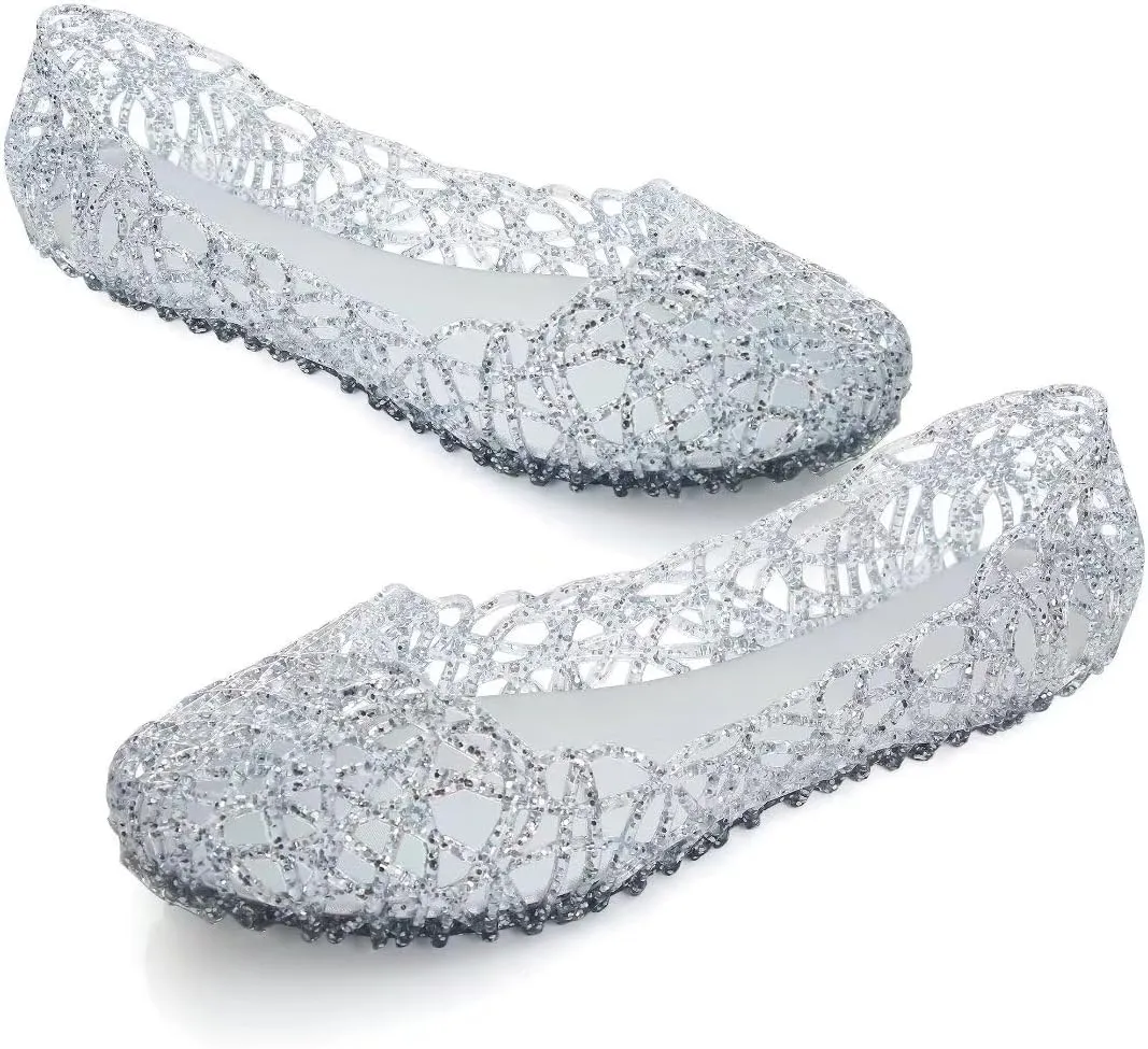 Stunner Women's Beach Jelly Shoes Slip On Crystal Summer Soft Hollow Ballet Flats