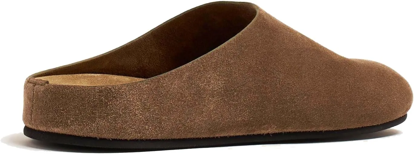 Suede Clogs for Women Soft Cork Footbed Leather Mules Round Toe Casual Slip-on Mule Shoes