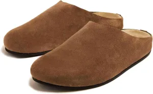Suede Clogs for Women Soft Cork Footbed Leather Mules Round Toe Casual Slip-on Mule Shoes