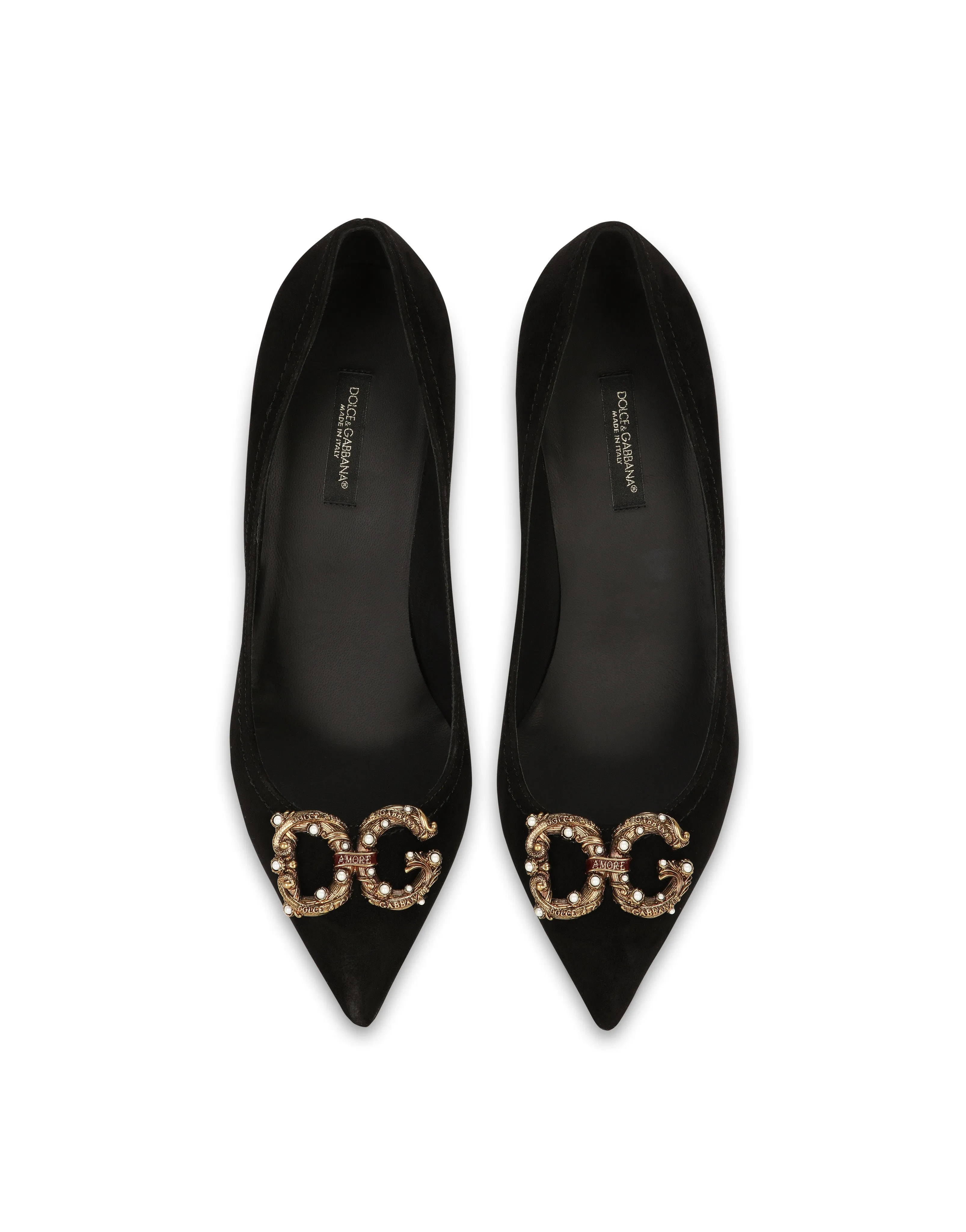 Suede pointed pumps with mid heel