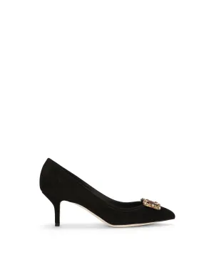 Suede pointed pumps with mid heel