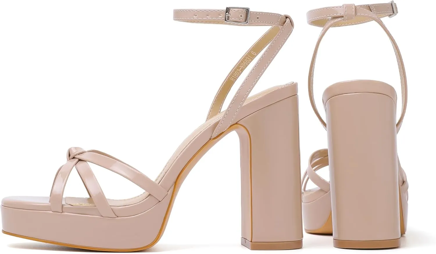 sun gurg Strappy Platform Heels for Women Square Open Toe Chunky High Heels Multicolored Ankle Strap Block Heeled Sandals for Prom Wedding Date Night