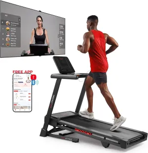 Sunny Health & Fitness Smart Heavy-Duty Treadmill for Home – 20” Wide Walking & Running Deck, Auto Incline, 300 LB Capacity, Foldable, Bluetooth with Free SunnyFit App, Optional Wi-Fi & Decline
