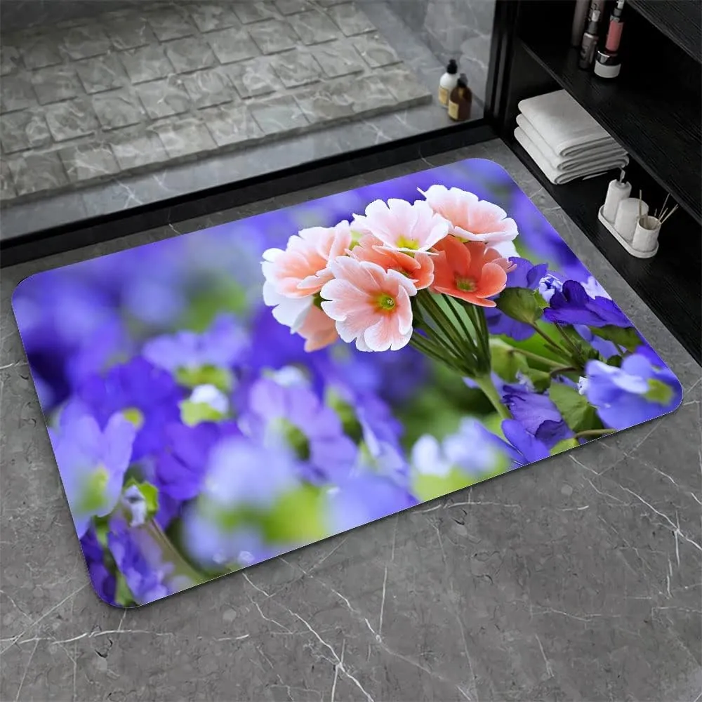 Super Absorbent Diatomaceous Earth Stone Bath Mat,Beautiful Bouquet Quick-Drying Bathroom Carpets,Non Slip Bathtub Floor Mat，Easy to Clean, Simple Kitchen Doormat(Square 43×70cm)