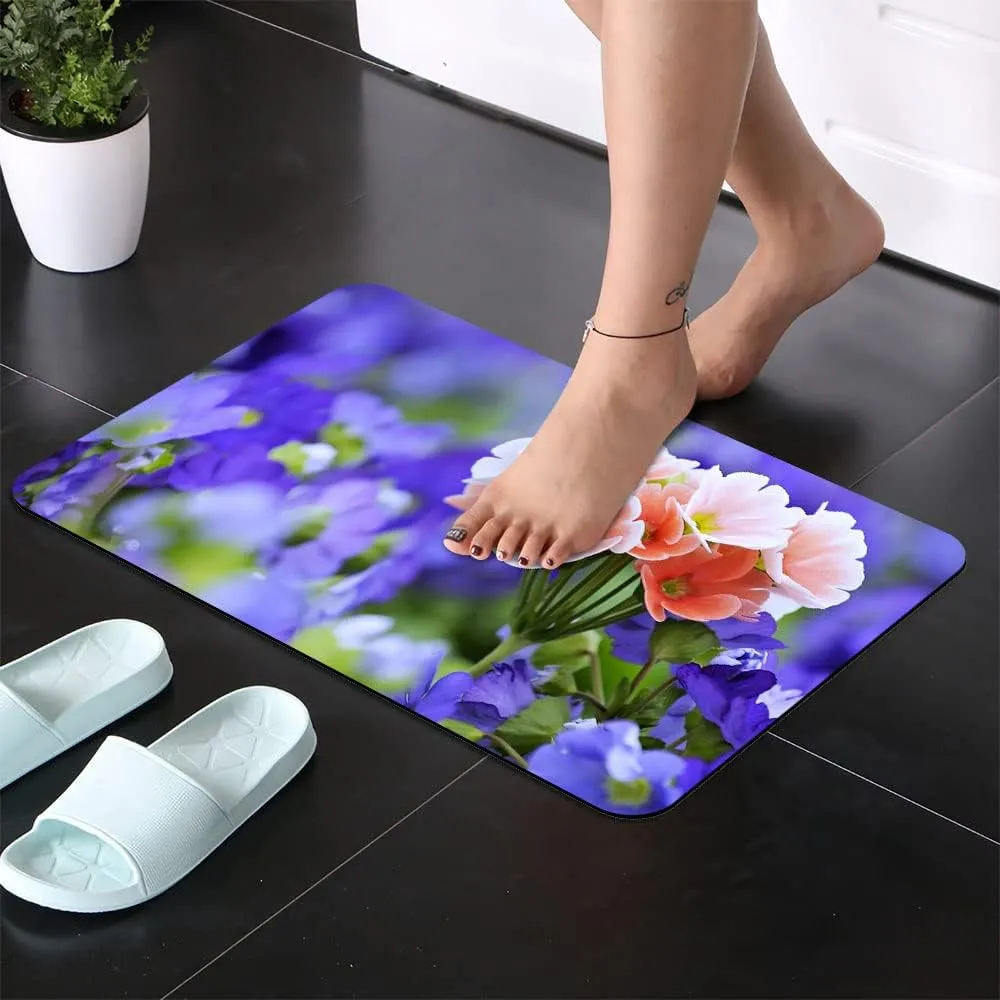 Super Absorbent Diatomaceous Earth Stone Bath Mat,Beautiful Bouquet Quick-Drying Bathroom Carpets,Non Slip Bathtub Floor Mat，Easy to Clean, Simple Kitchen Doormat(Square 43×70cm)