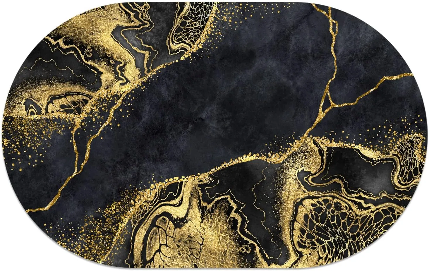 Super Absorbent Diatomaceous Earth Stone Bath Mat,Black marbling with Golden Veins Quick-Drying Bathroom Carpets,Non Slip Bathtub Floor Mat，Easy to Clean, Simple Kitchen Doormat(Oval 50×80cm)