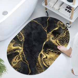 Super Absorbent Diatomaceous Earth Stone Bath Mat,Black marbling with Golden Veins Quick-Drying Bathroom Carpets,Non Slip Bathtub Floor Mat，Easy to Clean, Simple Kitchen Doormat(Oval 50×80cm)