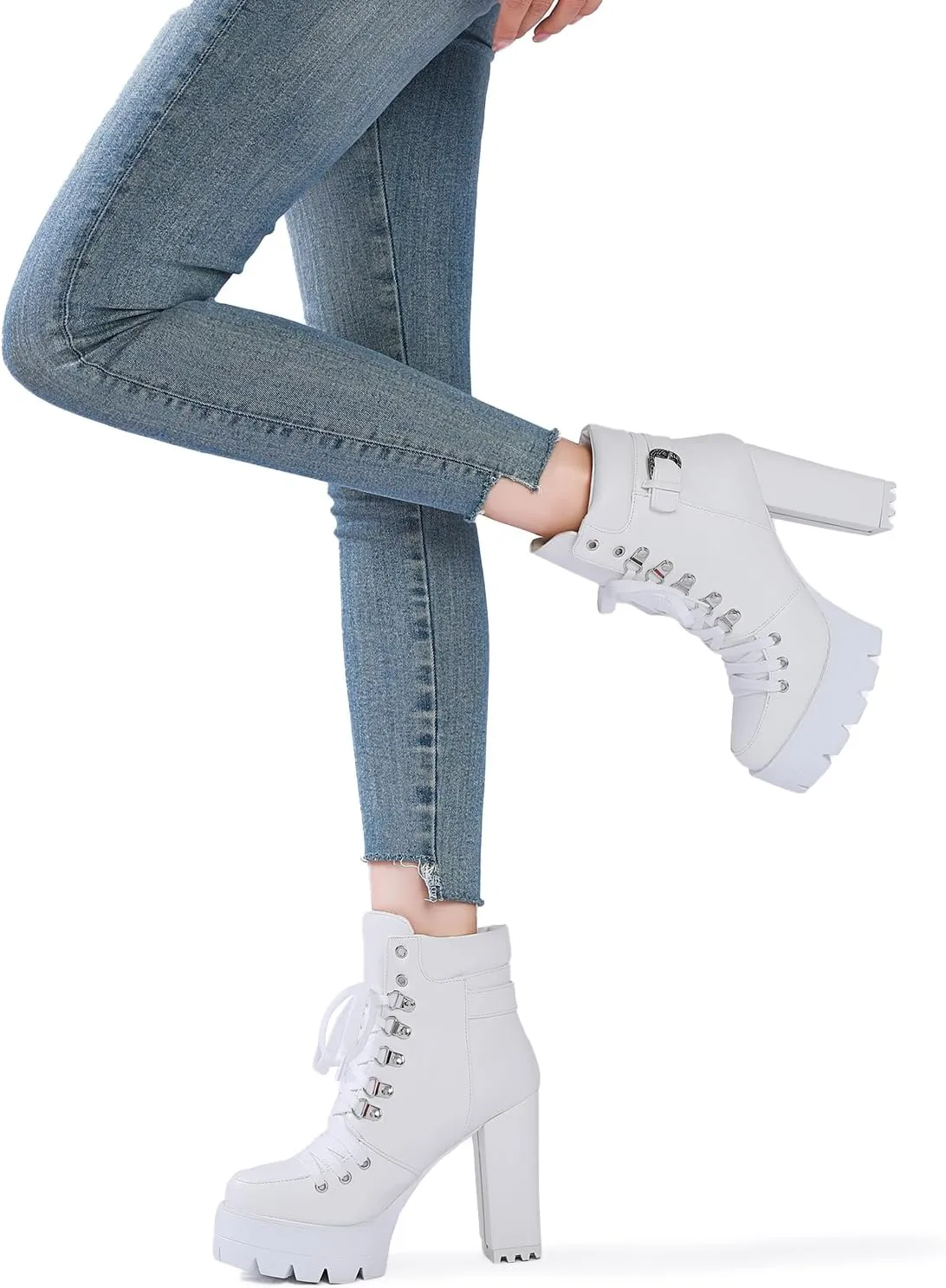 Susanny Sexy High Heels for Women Boots Round Toe Platform Booties Lace Up Suede Side Zipper Ankle Bootie