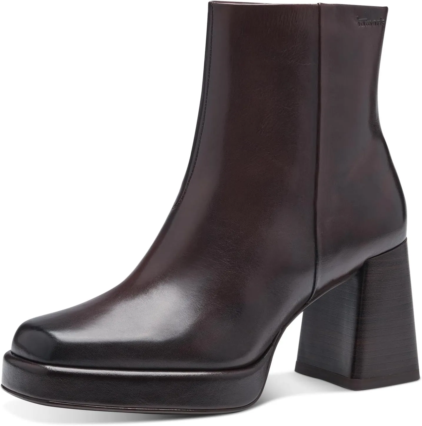 Tamaris Women's Leather Block Heel Boots, mahogany, 8.5 Women