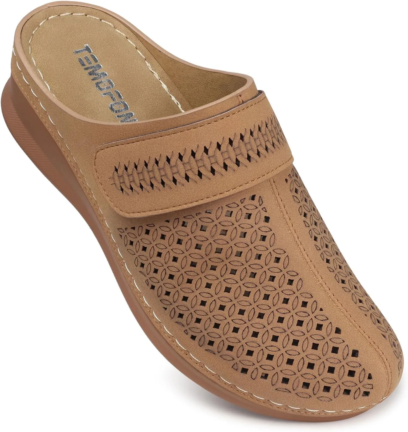 TEMOFON Clogs for Women Mules Shoes: Comfortable Arch Support Closed Toe Sandals Backless Low Wedge Slip on Shoes