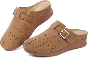 TEMOFON Clogs for Women Mules Shoes: Comfortable Arch Support Closed Toe Sandals Backless Low Wedge Slip on Shoes