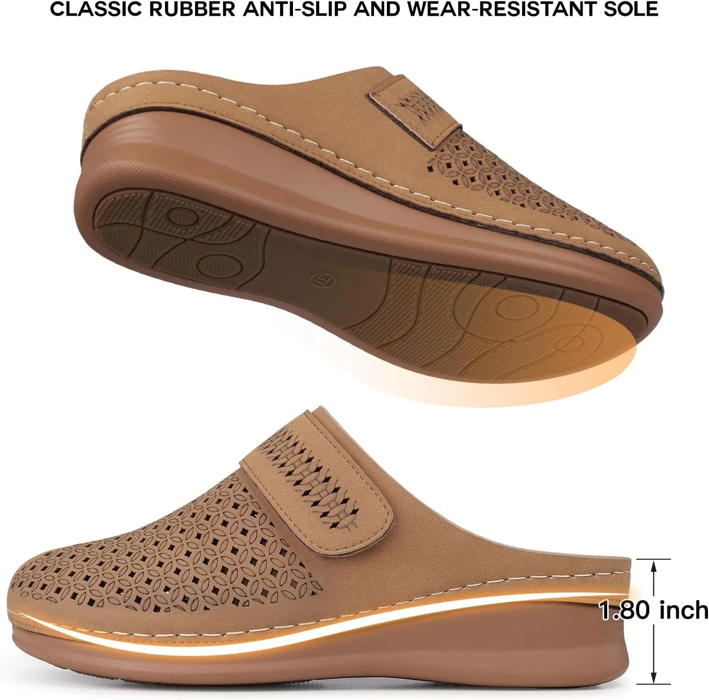 TEMOFON Clogs for Women Mules Shoes: Comfortable Arch Support Closed Toe Sandals Backless Low Wedge Slip on Shoes