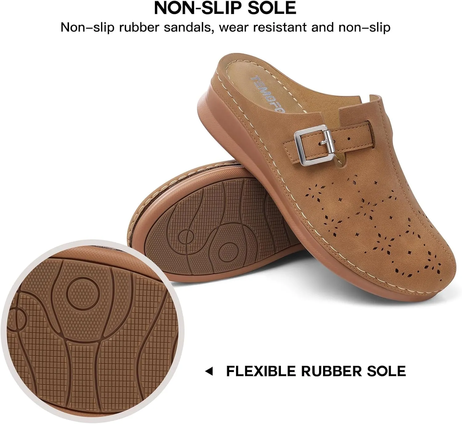 TEMOFON Clogs for Women Mules Shoes: Comfortable Arch Support Closed Toe Sandals Backless Low Wedge Slip on Shoes
