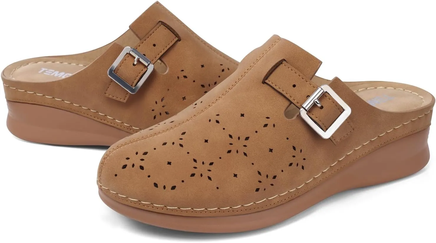 TEMOFON Clogs for Women Mules Shoes: Comfortable Arch Support Closed Toe Sandals Backless Low Wedge Slip on Shoes