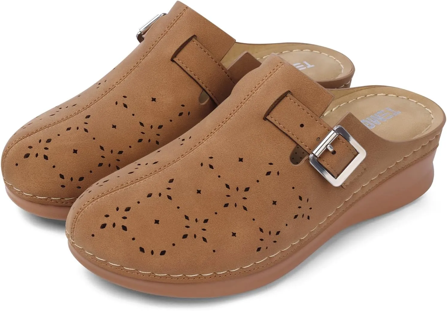 TEMOFON Clogs for Women Mules Shoes: Comfortable Arch Support Closed Toe Sandals Backless Low Wedge Slip on Shoes
