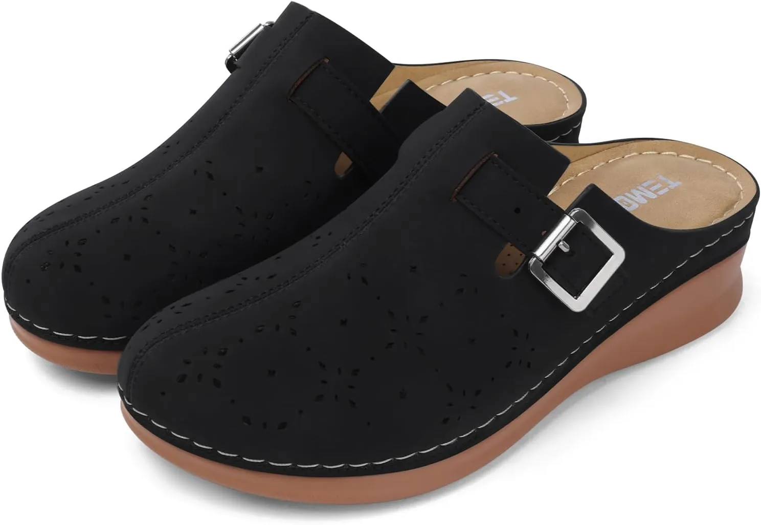 TEMOFON Clogs for Women Mules Shoes: Comfortable Arch Support Closed Toe Sandals Backless Low Wedge Slip on Shoes
