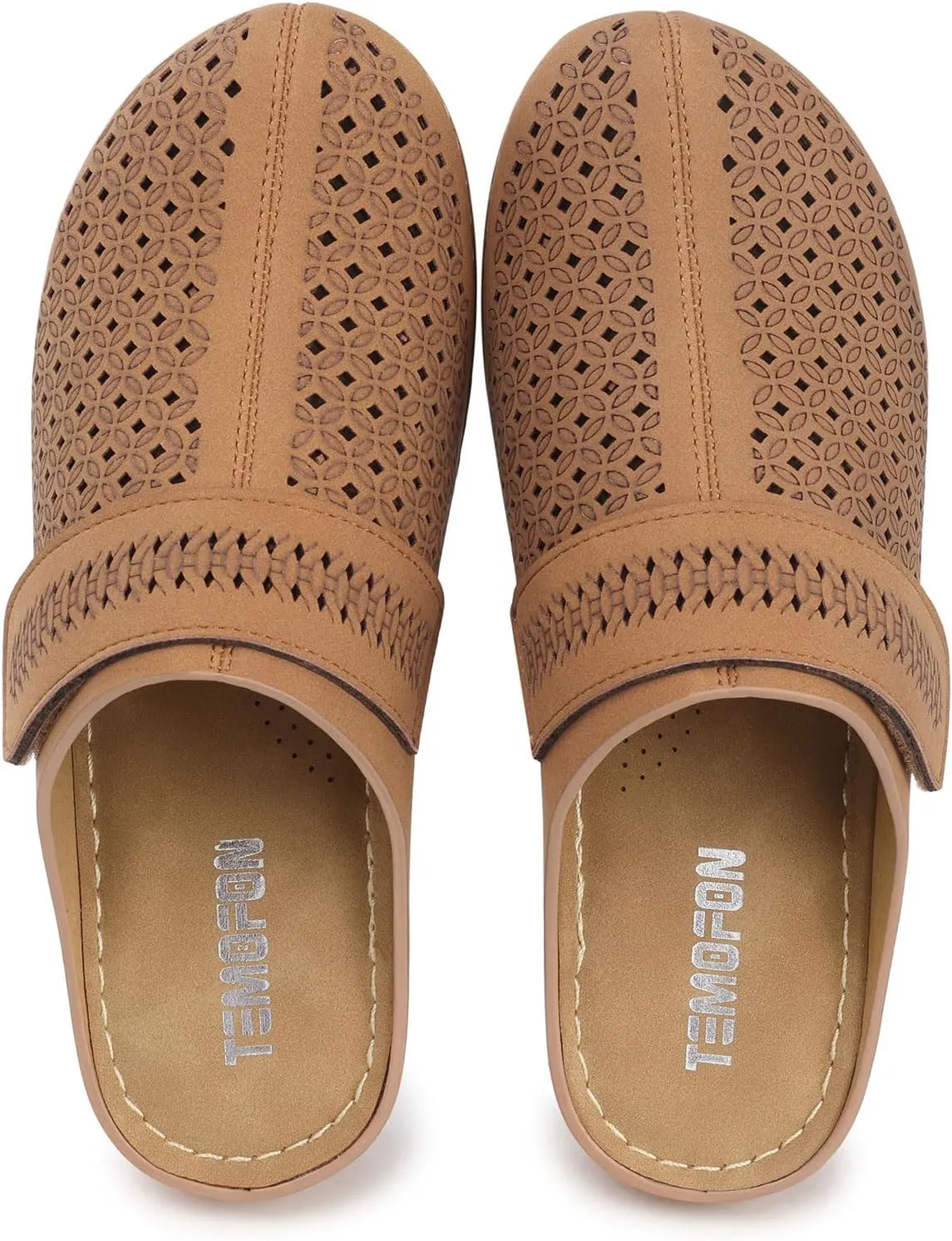 TEMOFON Clogs for Women Mules Shoes: Comfortable Arch Support Closed Toe Sandals Backless Low Wedge Slip on Shoes