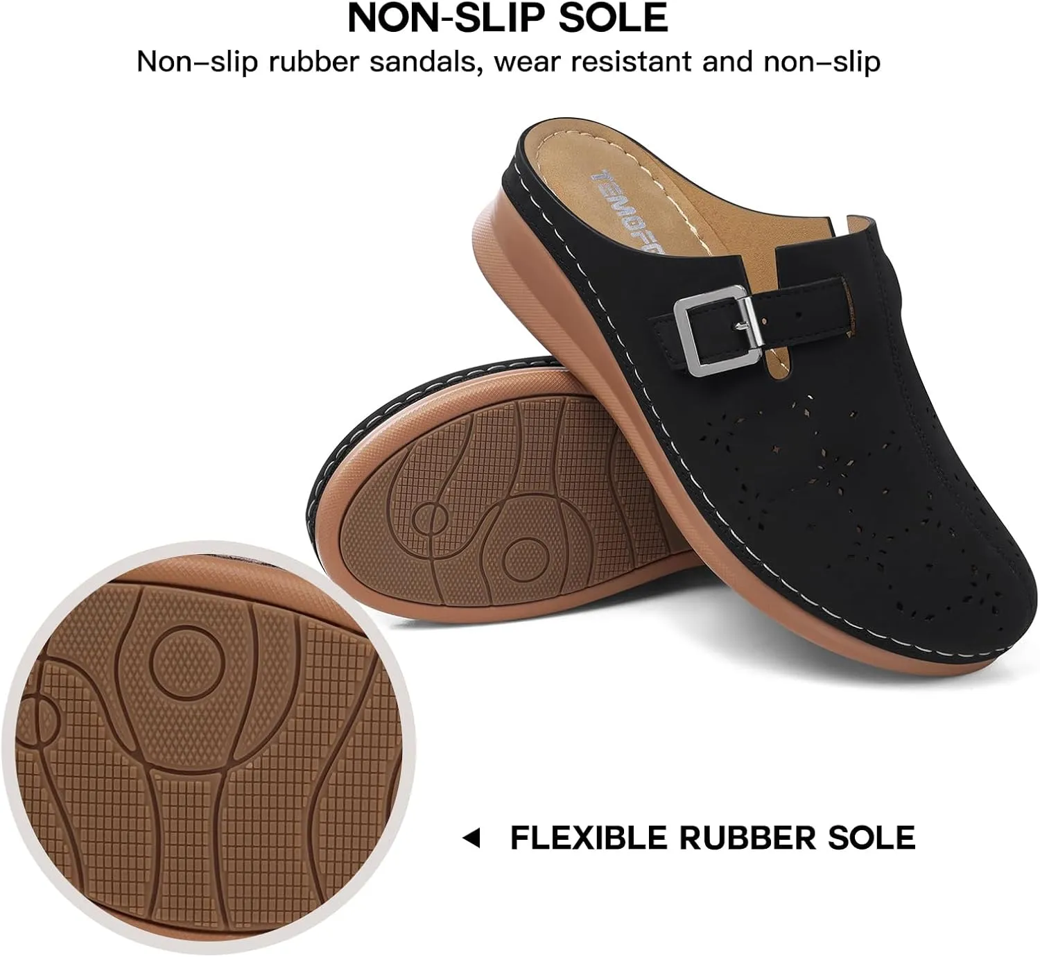 TEMOFON Clogs for Women Mules Shoes: Comfortable Arch Support Closed Toe Sandals Backless Low Wedge Slip on Shoes