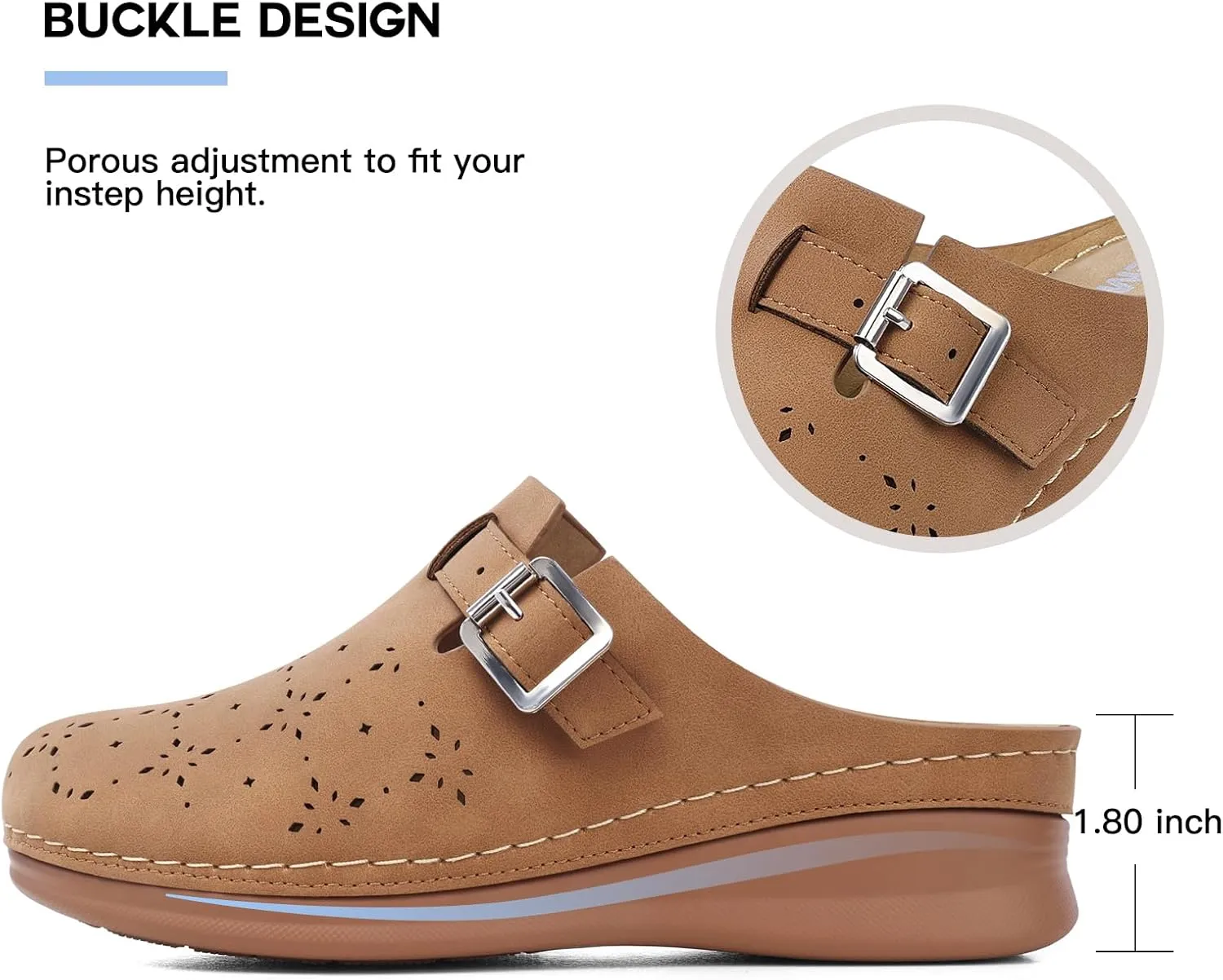 TEMOFON Clogs for Women Mules Shoes: Comfortable Arch Support Closed Toe Sandals Backless Low Wedge Slip on Shoes