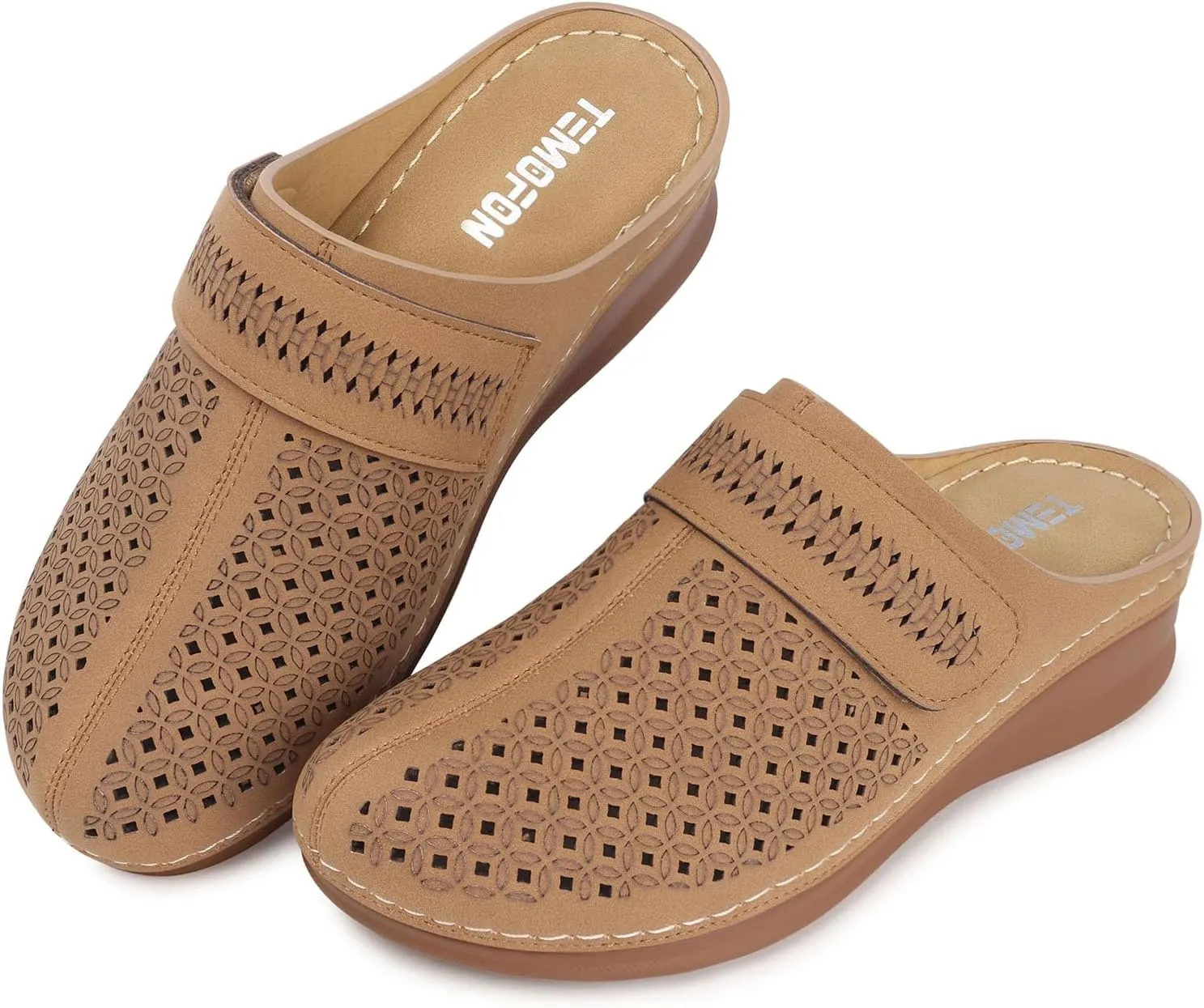 TEMOFON Clogs for Women Mules Shoes: Comfortable Arch Support Closed Toe Sandals Backless Low Wedge Slip on Shoes